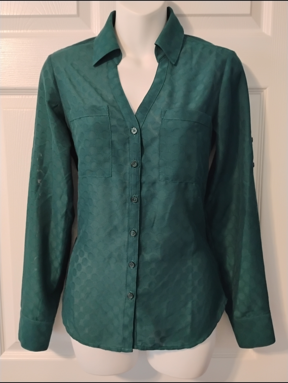 Express Teal Button-Down Shirt with Subtle Dot Jacquard
